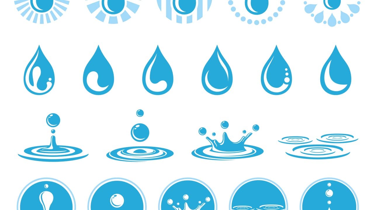 Illustration of blue water droplets representing innovation, efficiency, and global sustainability in modern water management.