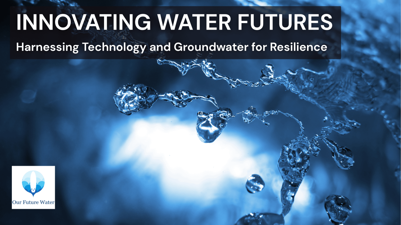 Close-up of water droplets in motion, symbolizing innovation and resilience in water management through technology and groundwater solutions.