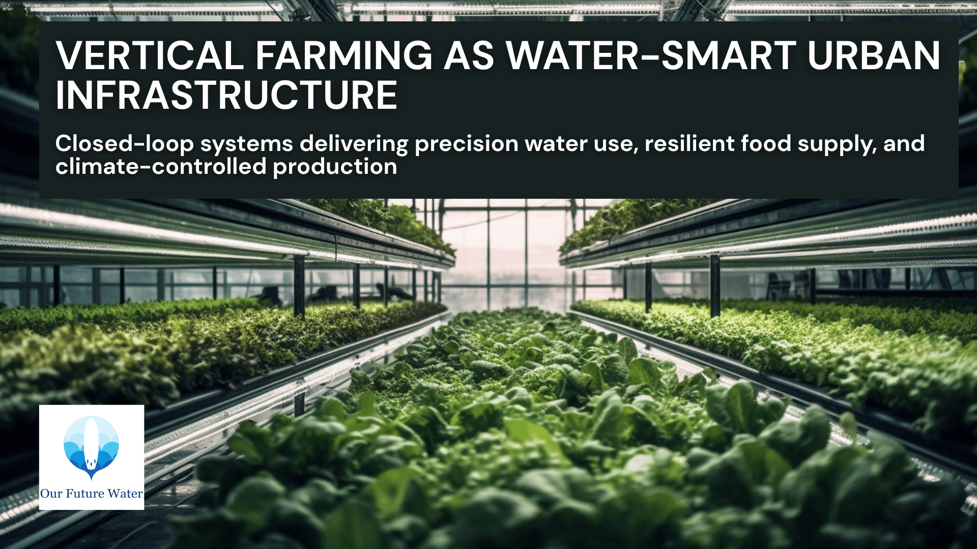 Indoor vertical farm using hydroponic systems with stacked crops and closed-loop water recirculation for efficient urban agriculture